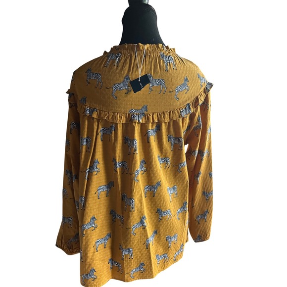 New Michelle McDowell‎ mustard yellow zebra long sleeve ruffle blouseSize M - Picture 2 of 4